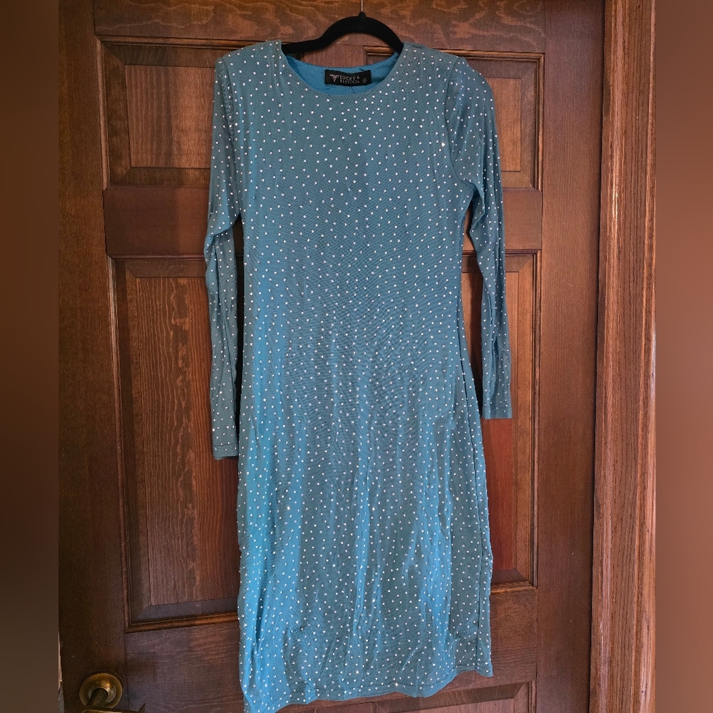Teal Mesh Studded Long Sleeve Dress Size MEDIUM
